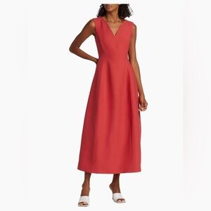 Lafayette 148 New York Size 2 Sleeveless Portrait Neck Midi-Dress - Coral